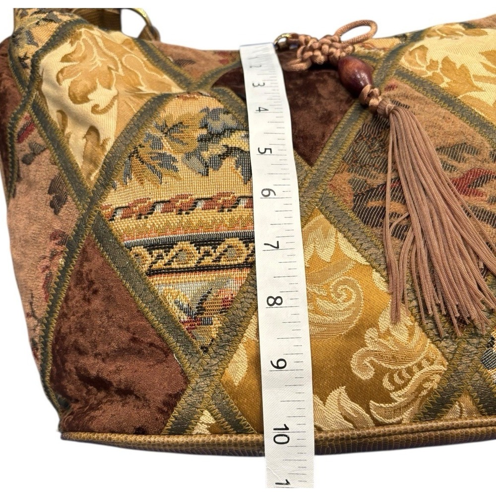 Vintage Boho Patchwork Tapestry Hobo Shoulder Bag Earth Tones Y2K Handmade Large - Picture 10 of 16